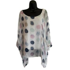 Bella Amore White Polka Dot Tunic with Navy, Pink, Mint, and Beige Dots OS